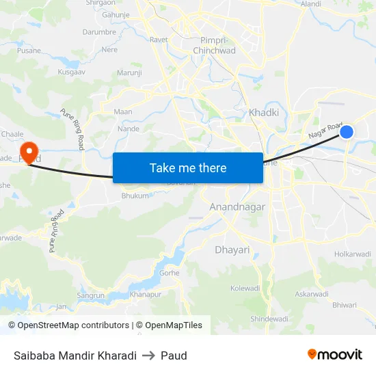 साईबाबा मंदिर खराडी to पौड map