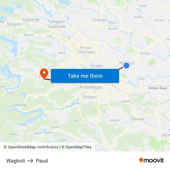 वाघोली to पौड map
