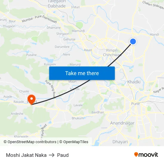 मोशी जकात नाका to पौड map
