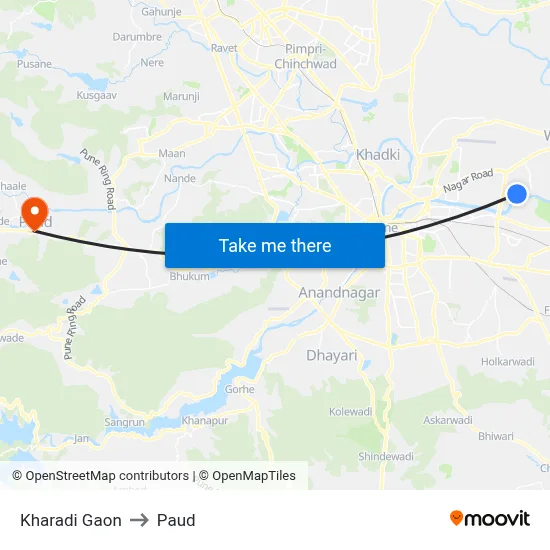 खराडी गाव to पौड map