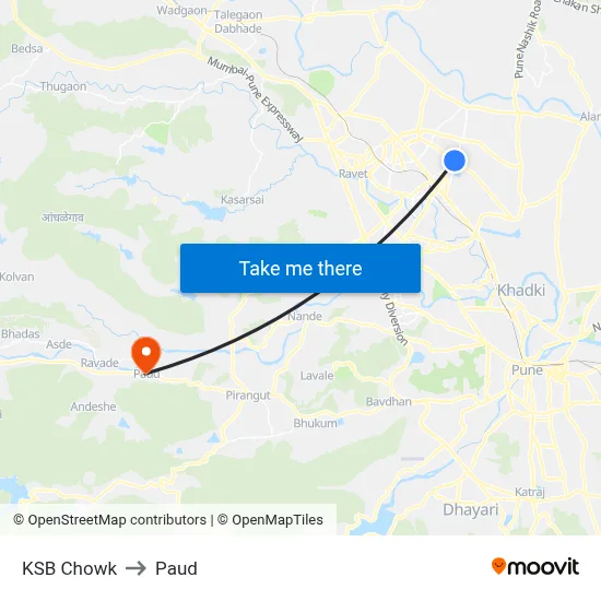 केएसबी चौक to पौड map