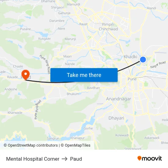 मेंटल हॉस्पिटल कॉर्नर to पौड map