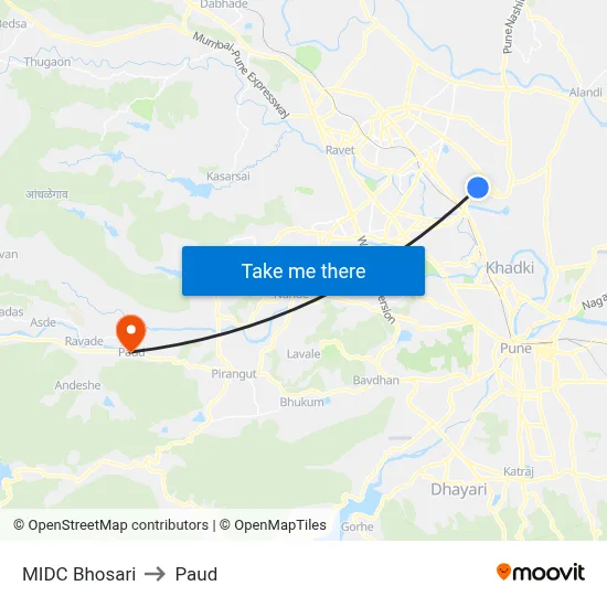 एमआईडीसी भोसरी to पौड map
