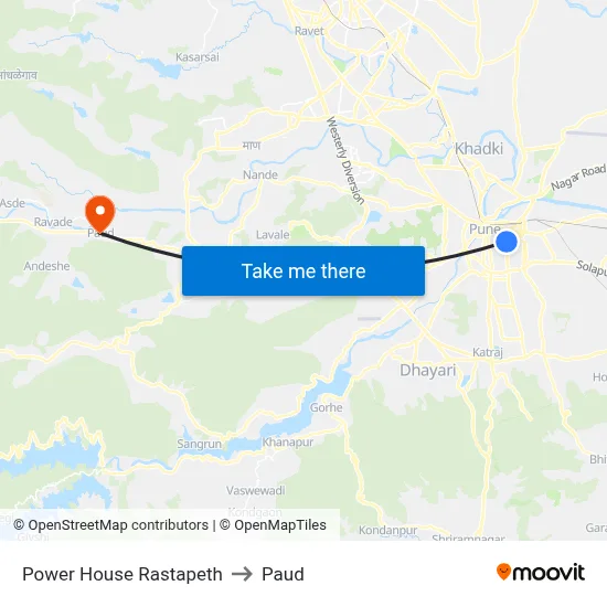 पावर हाउस रास्तापेठ to पौड map