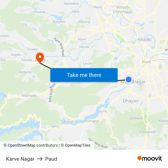 कर्वे नगर to पौड map