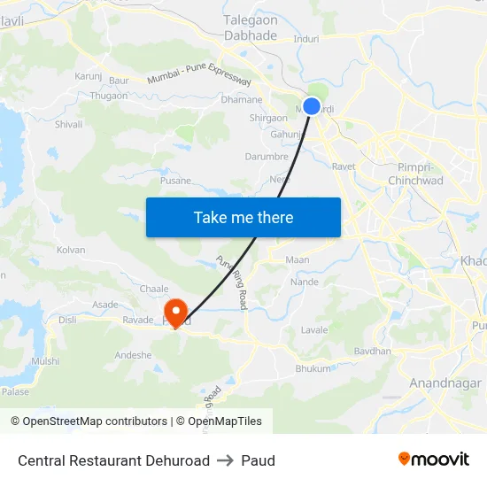 Central Restaurant Dehuroad to पौड map
