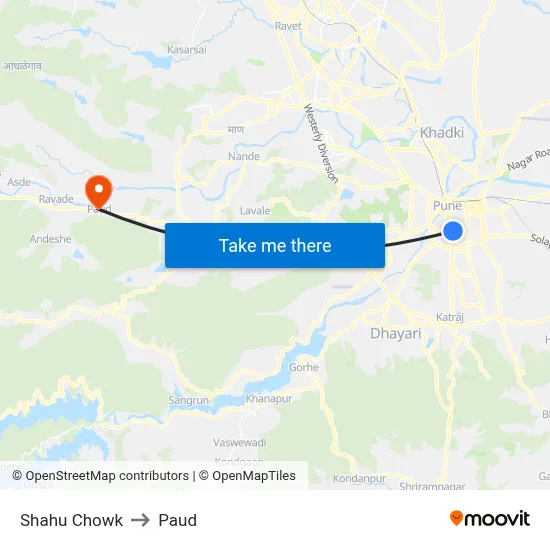 शाहू चौक to पौड map