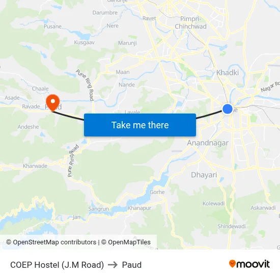 COEP Hostel (J.M Road) to पौड map