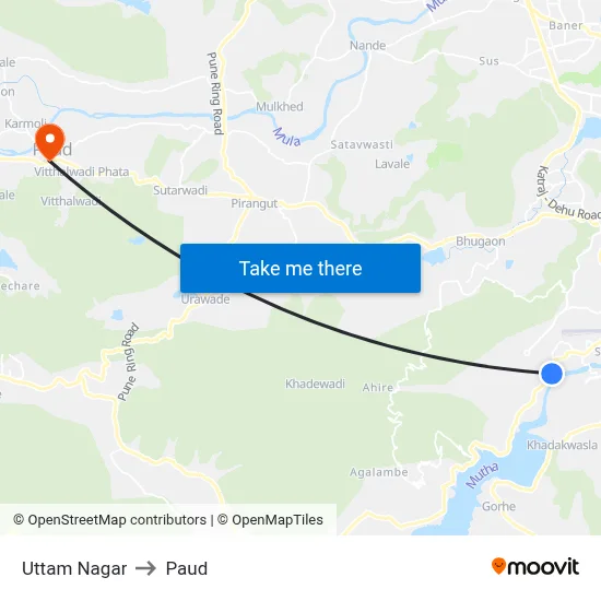 उत्तम नगर to पौड map