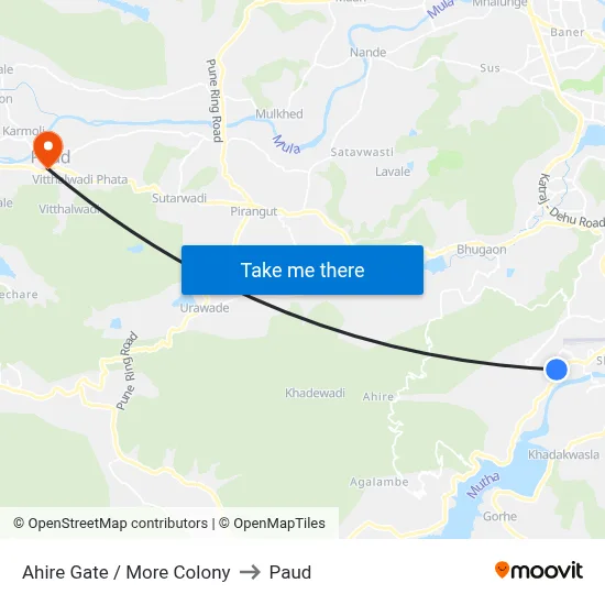 अहिरे गेट / मोरे कॉलोनी to पौड map