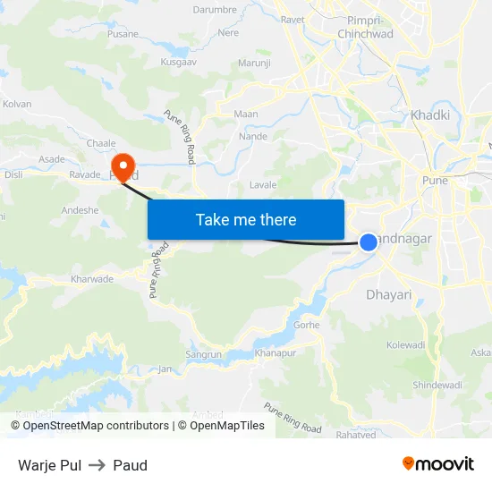 वारजे पुल to पौड map