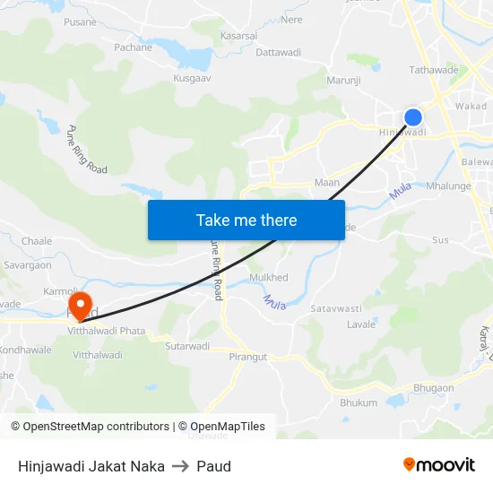 हिंजवाडी जकात नाका to पौड map