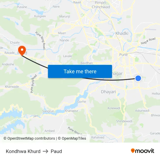 कोंढवा खुर्द to पौड map
