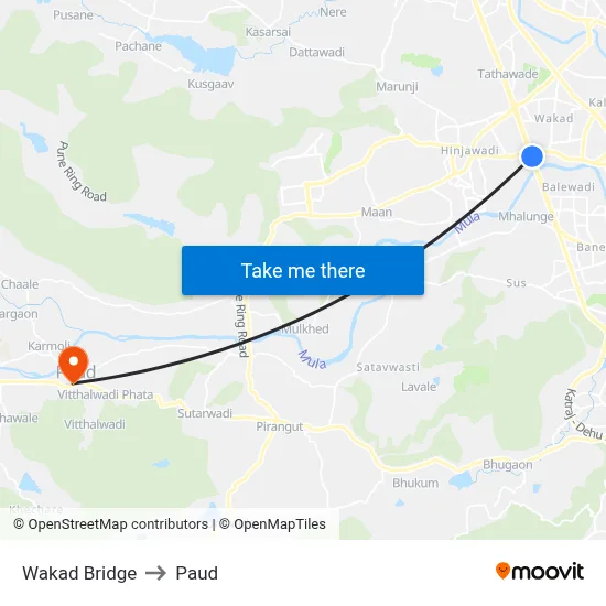 वाकड़ पुल to पौड map