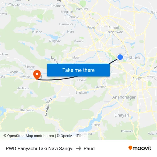 पीडब्ल्यूडी पाण्याची टाकी नवी सांगवी to पौड map
