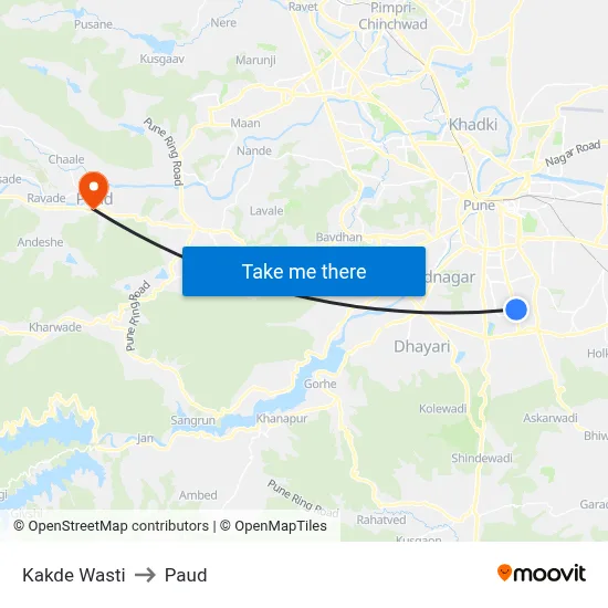 काकडे वस्ती to पौड map