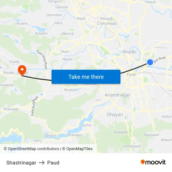 शास्त्रीनगर to पौड map