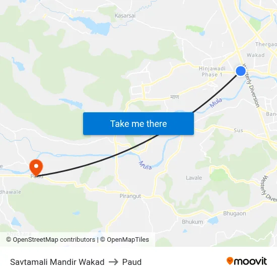 सावतामाळी मंदिर वाकड to पौड map