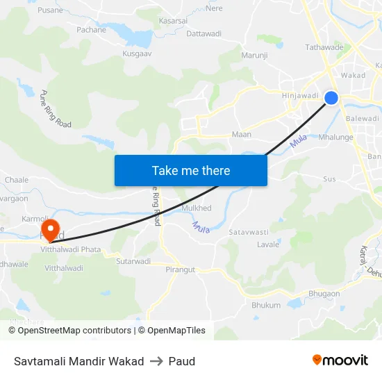 सावतामाळी मंदिर वाकड to पौड map
