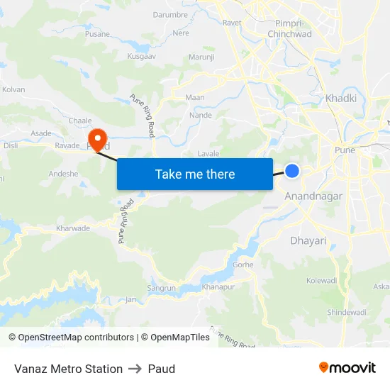 Vanaz Metro Station to पौड map