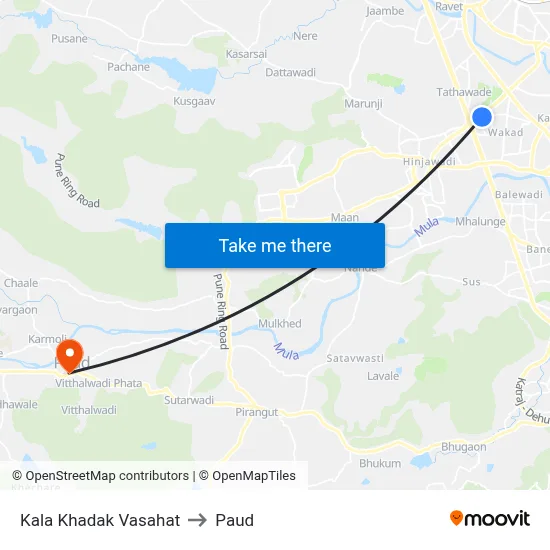 काला खडक वसाहत to पौड map