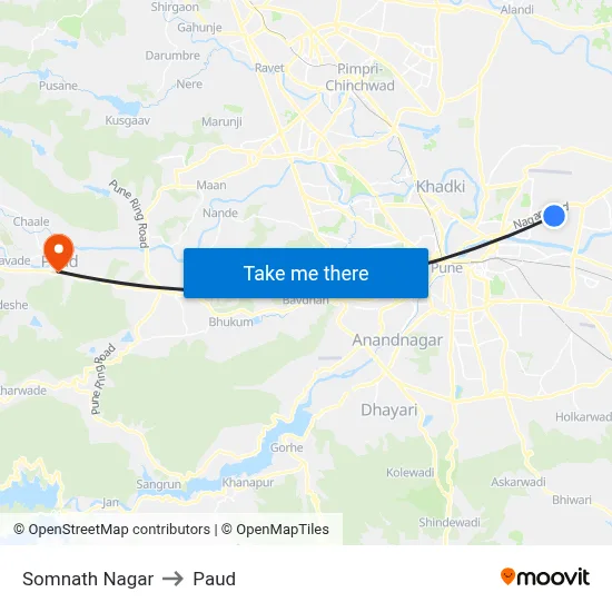 सोमनाथ नगर to पौड map