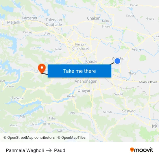 पनमाला वाघोली to पौड map