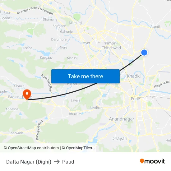 दत्त नगर (दिघी) to पौड map