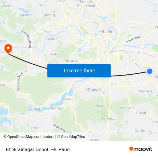 भेकराईनगर डेपो to पौड map