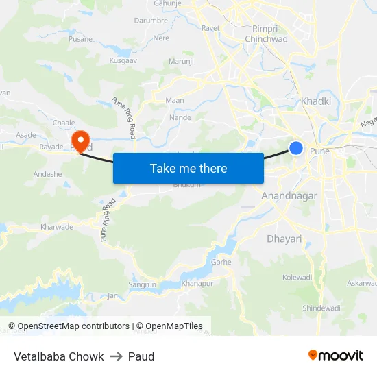 वेतालबाबा चौक to पौड map