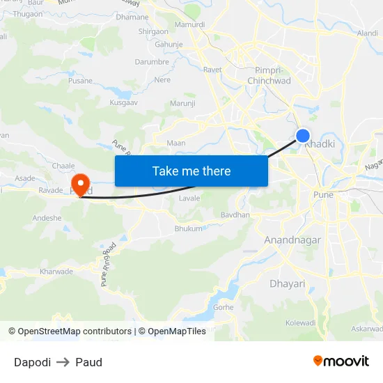दापोडी to पौड map