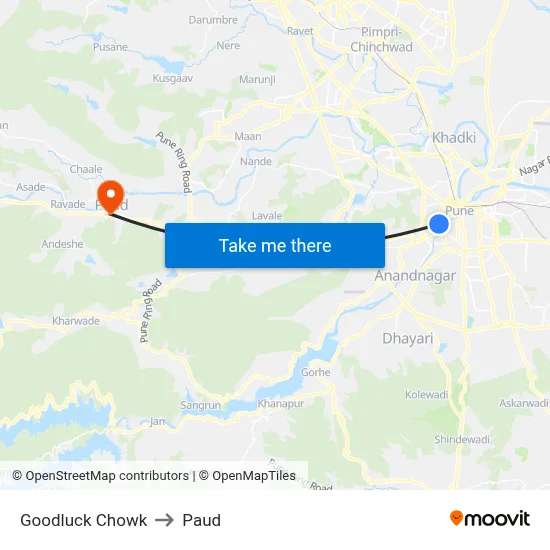 गुडलक चौक to पौड map