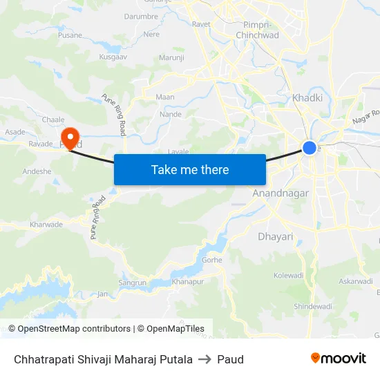 छत्रपति शिवाजी महाराज पुतळा to पौड map