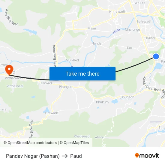 पांडव नगर (पाषाण) to पौड map