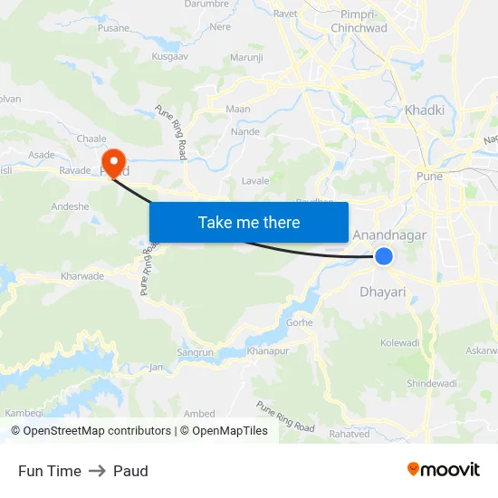 फन टाइम to पौड map