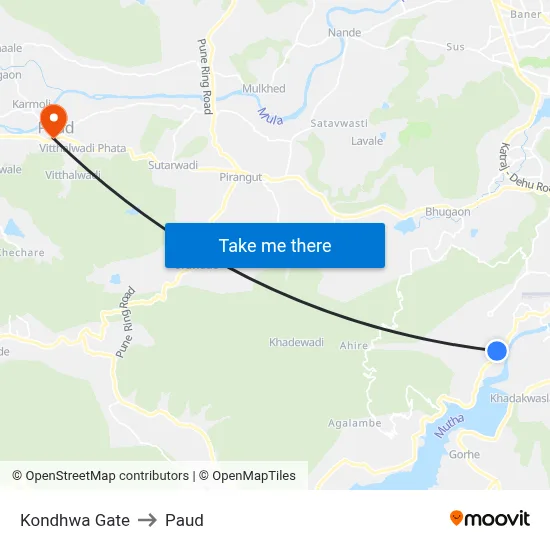 कोंढवा गेट to पौड map