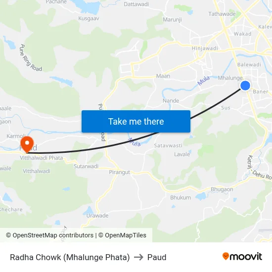 राधा चौक (म्हालुंगे फाटा) to पौड map