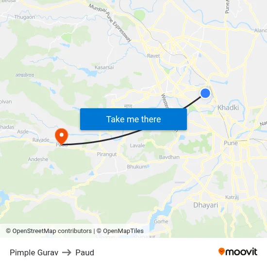 पिंपळे गुरव to पौड map