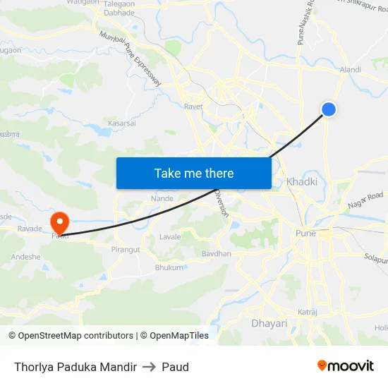 थोरल्या पादुका मंदिर to पौड map