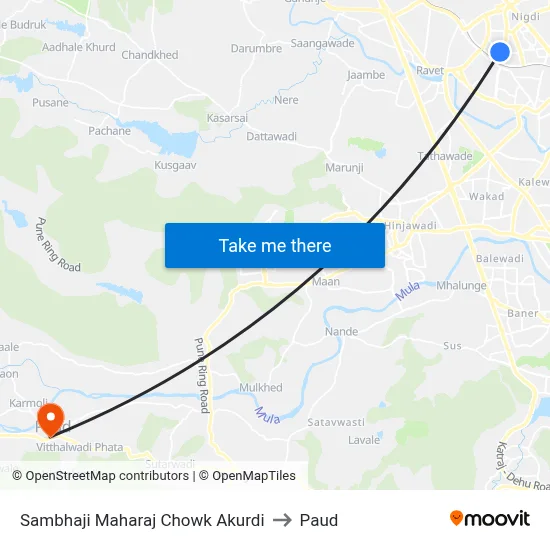 संभाजी महाराज चौक आकुर्डी to पौड map