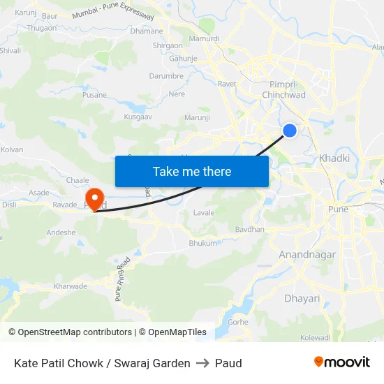 काटे पाटिल चौक / स्वराज गार्डन to पौड map