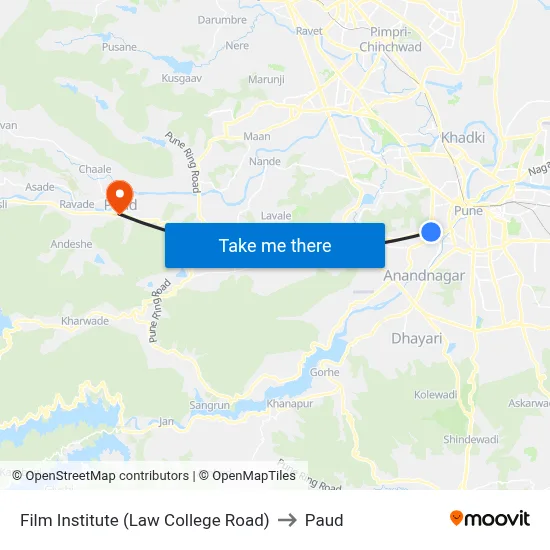 फिल्म इंस्टिट्यूट (लॉ कॉलेज रोड) to पौड map