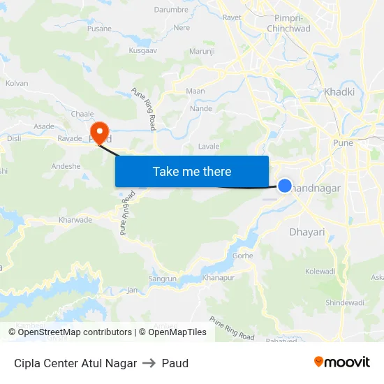 सिप्ला सेंटर अतुल नगर to पौड map