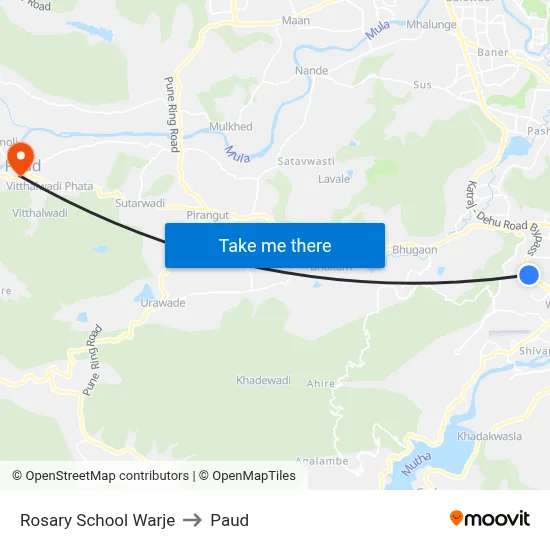 रोजरी स्कूल वारजे to पौड map