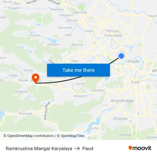 रामकृष्ण मंगल कार्यालय to पौड map