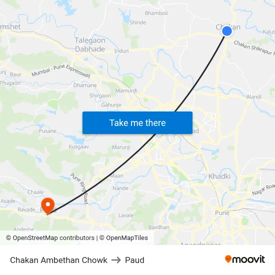 चाकण अंबेठाण चौक to पौड map