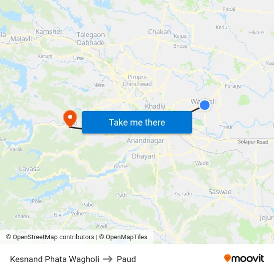 केसनंद फाटा वाघोली to पौड map