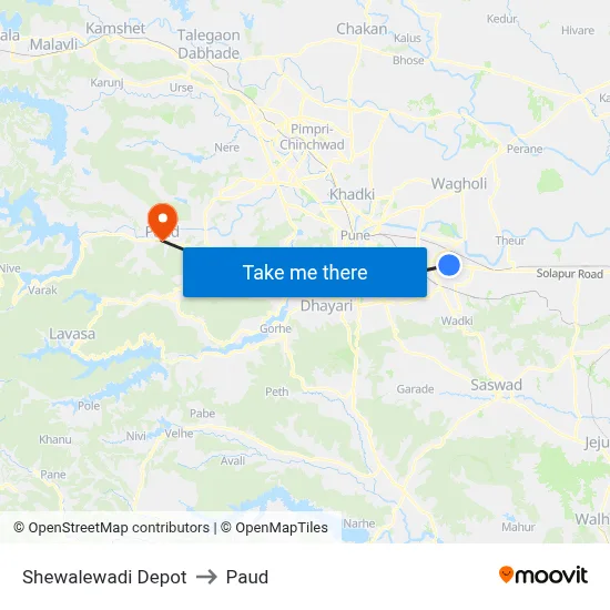 शेवाळेवाडी डेपो to पौड map