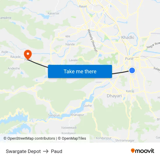 स्वारगेट डेपो to पौड map