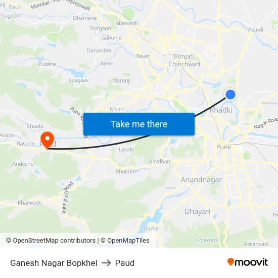 गणेश नगर बोपखेल to पौड map